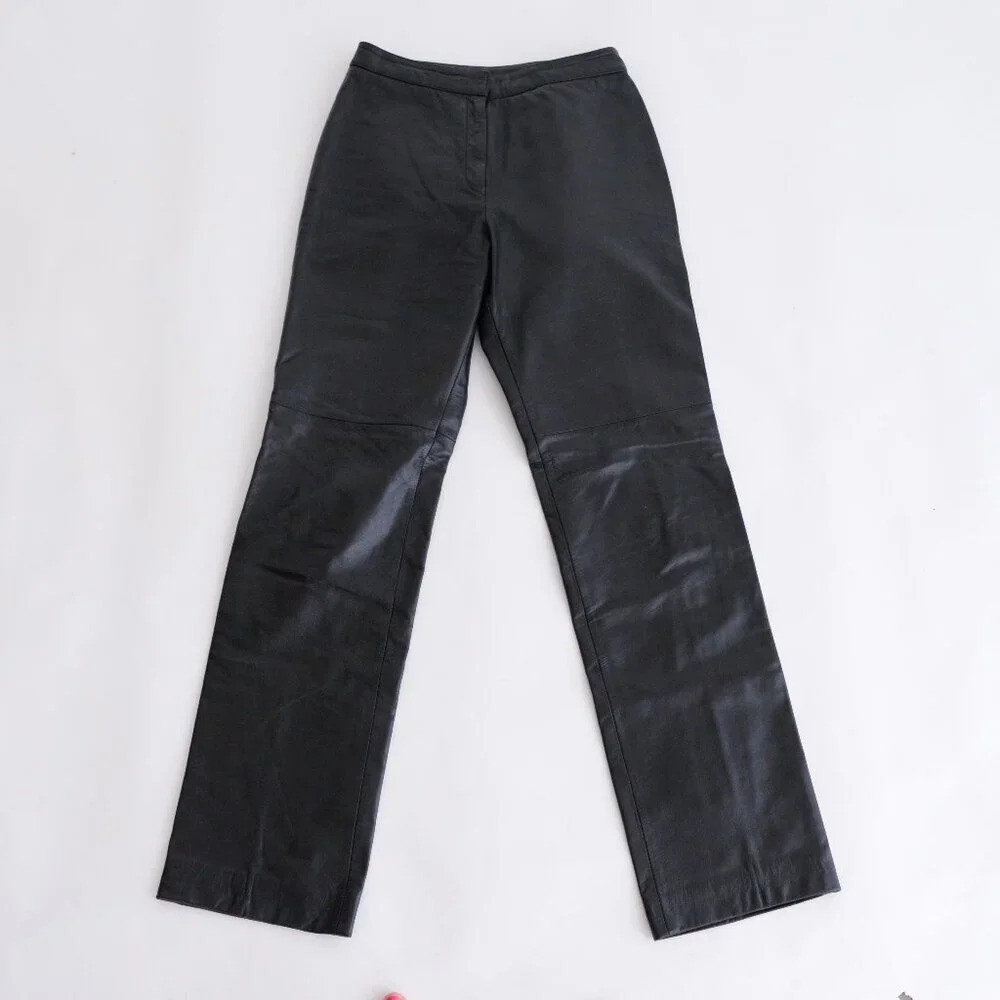 Vintage Danier Black 100% Leather Straight Leg Pants Size 4